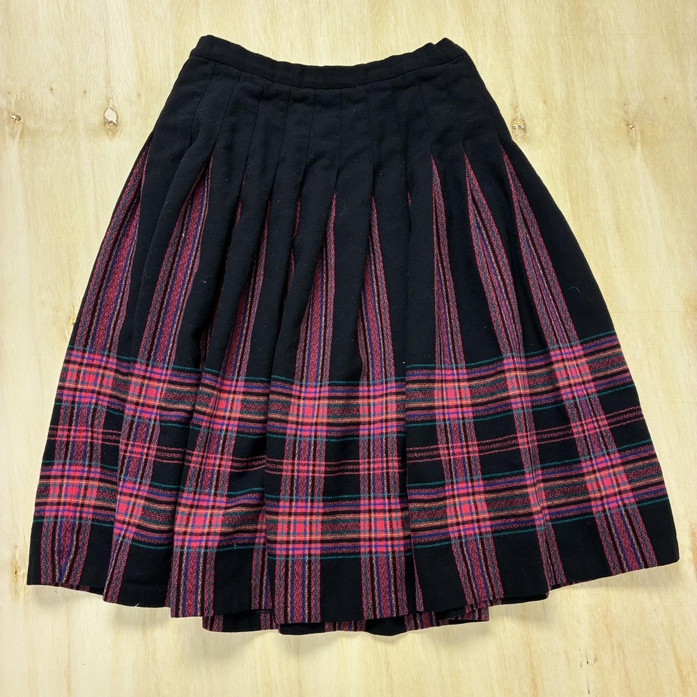 Pendleton Skirt Womens 4 Petite Black Plaid Wool Pleated Midi Made USA‎